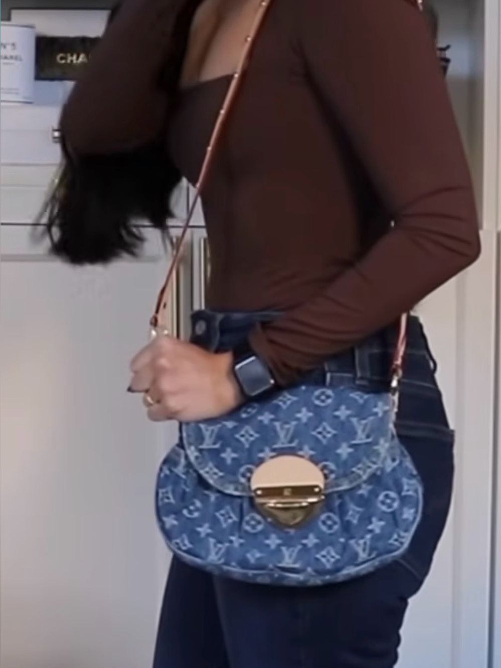 Louis Vuitton Blue Denim Monogram Canvas Mini Bag with Tan Leather Trim - Picture 4 of 11